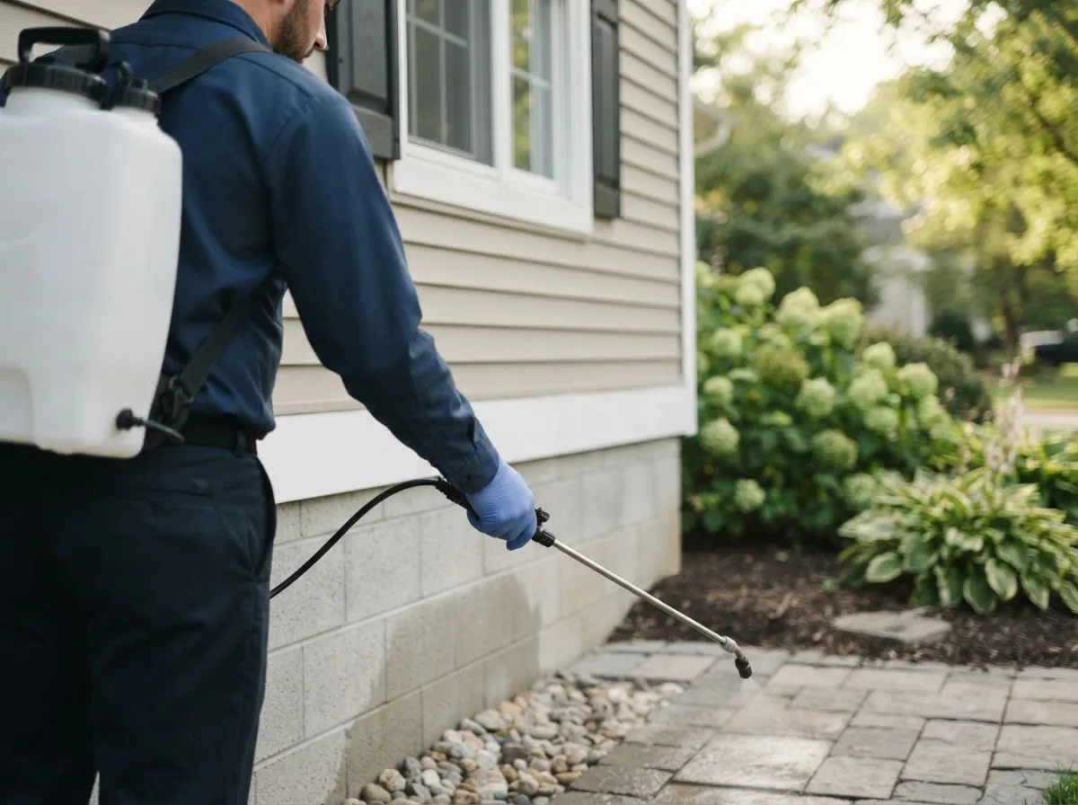 Pest control technician inspecting a home in Herscher, IL